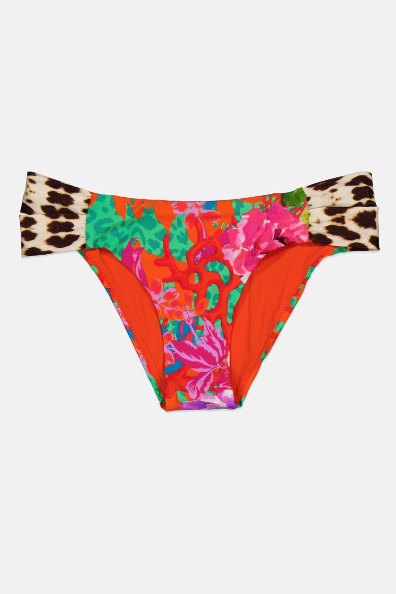 Women Allover Print Bikini Bottom, Orange Combo