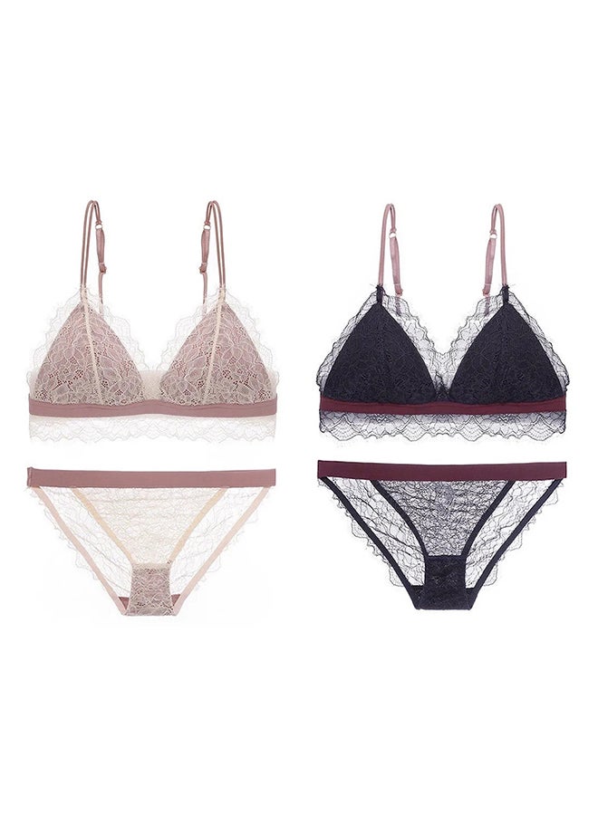 2 Packs For Women's Medium Size Bra and Panty Set Bra Lace Lash Floral Briefs Underwear Triangle Cup Young Girls Underwear Lingerie Bra and Panties Set Multicolour