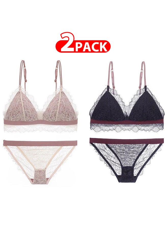 2 Packs For Women's Medium Size Bra and Panty Set Bra Lace Lash Floral Briefs Underwear Triangle Cup Young Girls Underwear Lingerie Bra and Panties Set Multicolour