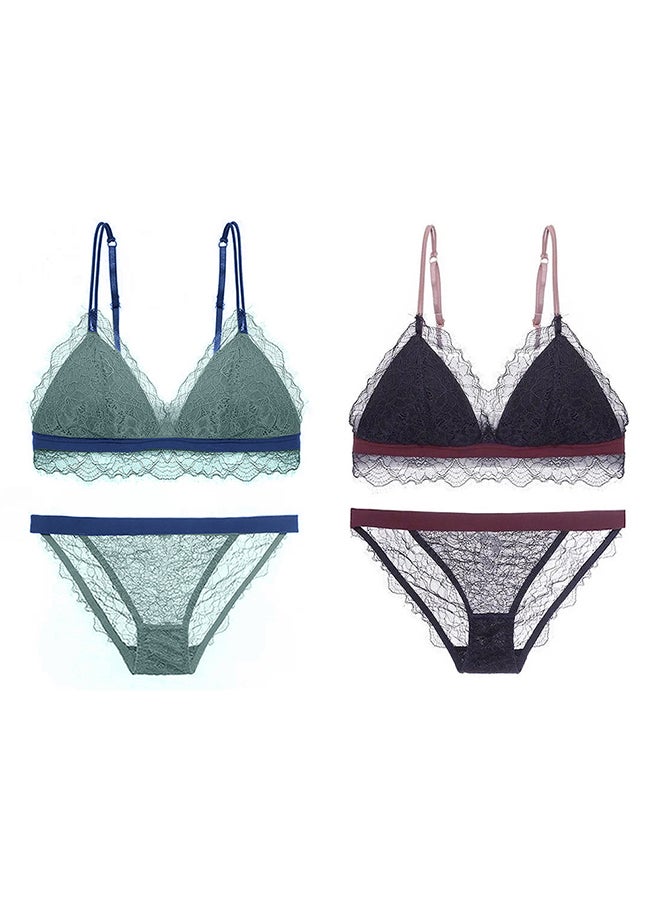 2 Packs For Women's Medium Size Bra and Panty Set Bra Lace Lash Floral Briefs Underwear Triangle Cup Young Girls Underwear Lingerie Bra and Panties Set Multicolour