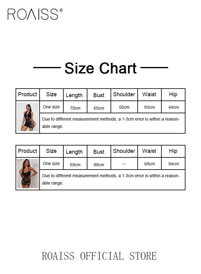 Two Piece of Women Mesh Bodysuit Set Lingerie for Ladies Wife Girlfriend Hollow Out Design Rhinestone Studded Mesh Dress Cut Out Halter Dress