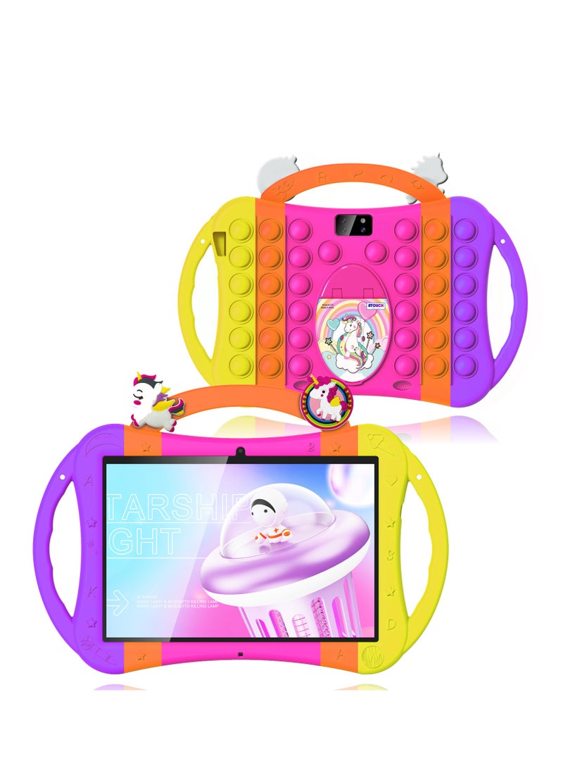 Early Education Smart Android Kids Tablet 10.1 Inch Display 6GB RAM 256GB ROM WIFI and Dual SIM Supported Tablet Protective With Silicon Case/ Learning and Playing Toys Rose Red