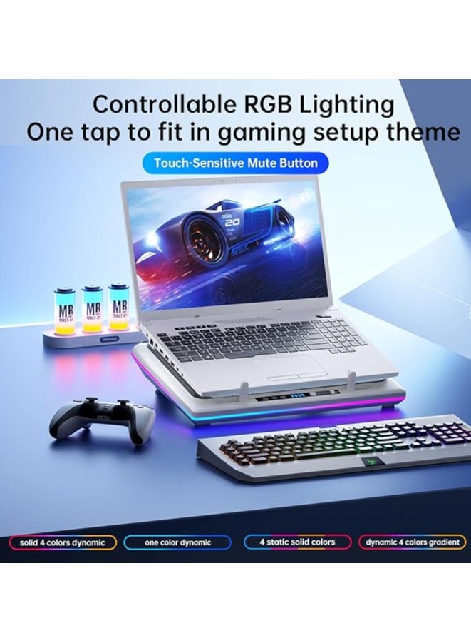 RGB Laptop Cooling Pad, White, Powerful Turbofan, Quiet Cooling, Touch Control, LCD Screen, Seal Foam, 15-19in Laptops