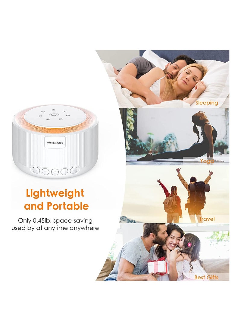 Sleep Sound Machine, White Noise Machine with 30 Natural Soothing Sounds, 30 Level Volume Light 3 Timer Memory Function, Noise Machine Powered by AC or USB, for Adults, Baby and Kids