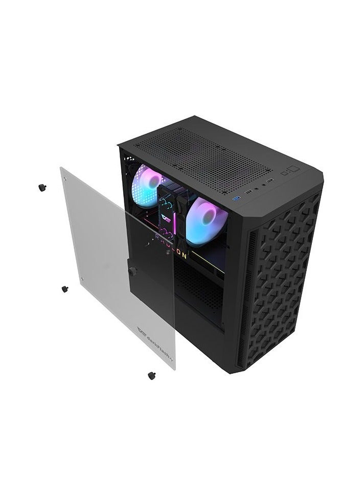 darkFlash DK300M  M-ATX, ITX Tempered Glass Gaming PC Case, 3 RGB Fans Pre-Installed, Supports 240MM Radiator, HDD and SSD Slots, USB 3.0x1, USB 2.0 x2, HD AUDIO and Power, PC Case