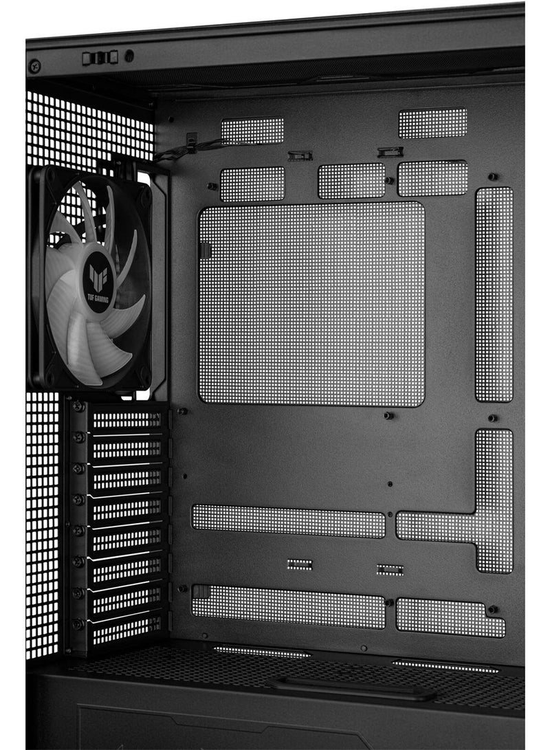 TUF Gaming GT302 aRGB Mid Tower Computer Case, 4x Pre-Installed Fan 140mm aRGB Fans, Up to 360mm Radiator & 7x Fan Support, 1x 3.5mm, 2x USB-A, & 1x USB-C I/O, Black | 90DC00I0-B19000