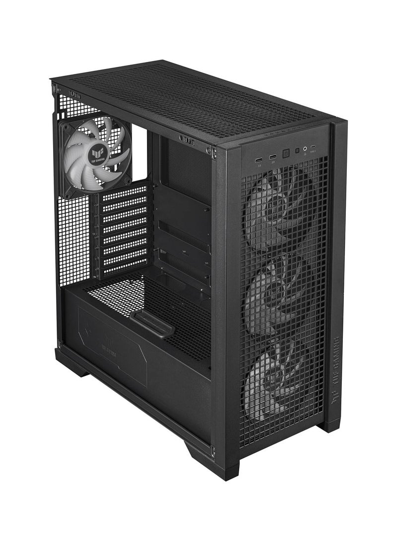 TUF Gaming GT302 aRGB Mid Tower Computer Case, 4x Pre-Installed Fan 140mm aRGB Fans, Up to 360mm Radiator & 7x Fan Support, 1x 3.5mm, 2x USB-A, & 1x USB-C I/O, Black | 90DC00I0-B19000