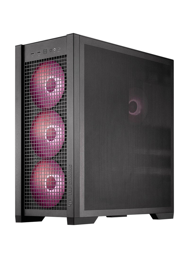 TUF Gaming GT302 aRGB Mid Tower Computer Case, 4x Pre-Installed Fan 140mm aRGB Fans, Up to 360mm Radiator & 7x Fan Support, 1x 3.5mm, 2x USB-A, & 1x USB-C I/O, Black | 90DC00I0-B19000
