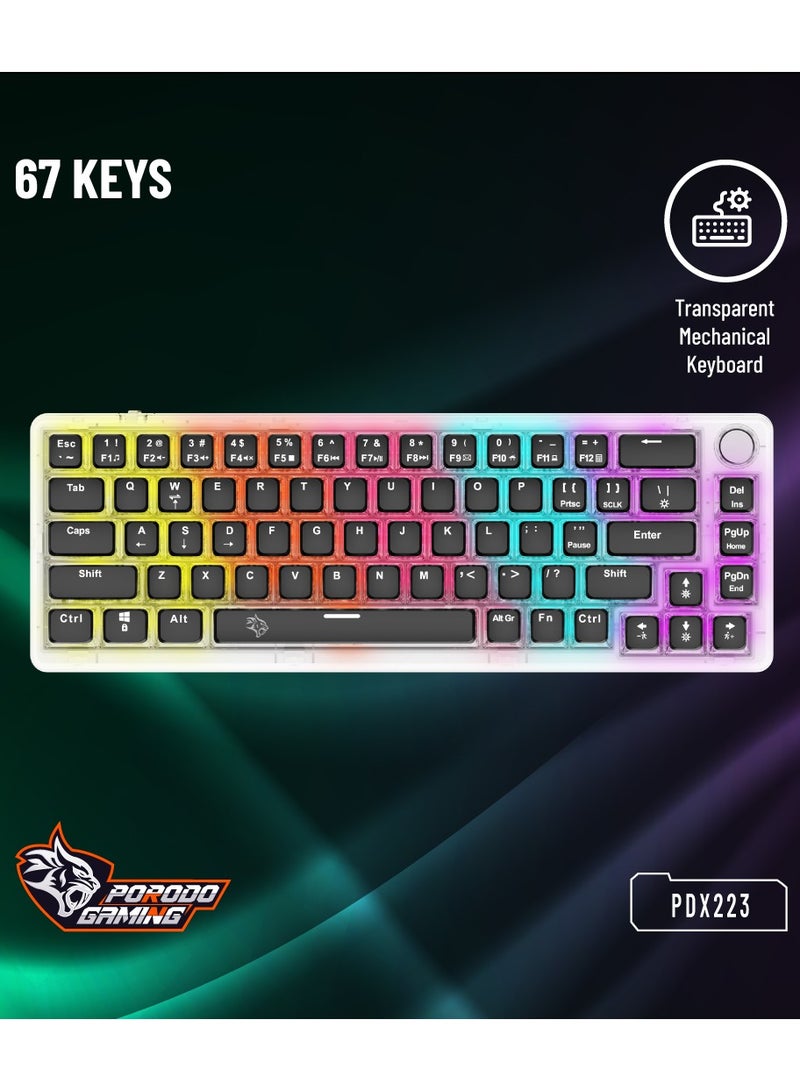 Transparent Mechanical Keyboard with Pudding Keycaps and RGB Lights / Gaming - Transparent with Black Keys