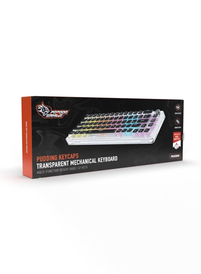 Transparent Mechanical Keyboard with Pudding Keycaps and RGB Lights / Gaming - Transparent with Black Keys