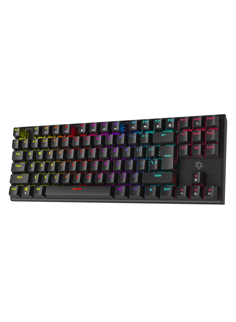 Mechanical Keyboard with Suspending Keycaps and RGB Lights with 12 Lighting Modes/ English and Arabic Languages / Simultaneous Key Presses on 25 Keys / Sturdy Build / US layout - Black