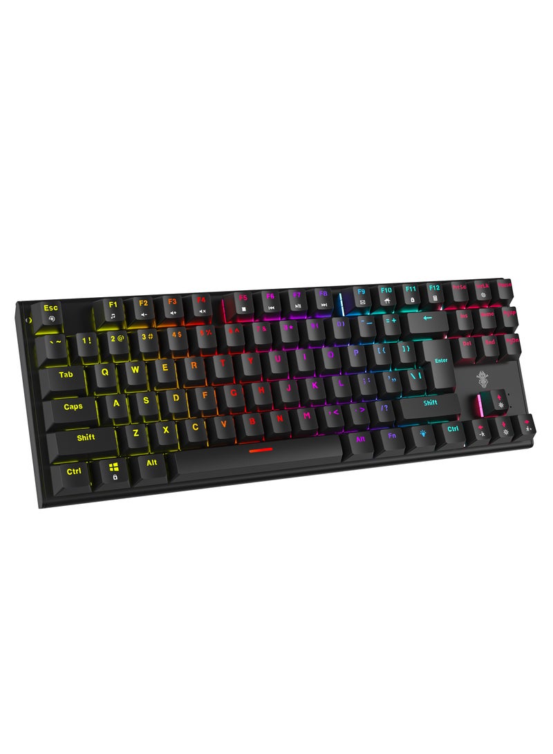 Mechanical Keyboard with Suspending Keycaps and RGB Lights with 12 Lighting Modes/ English and Arabic Languages / Simultaneous Key Presses on 25 Keys / Sturdy Build / US layout - Black