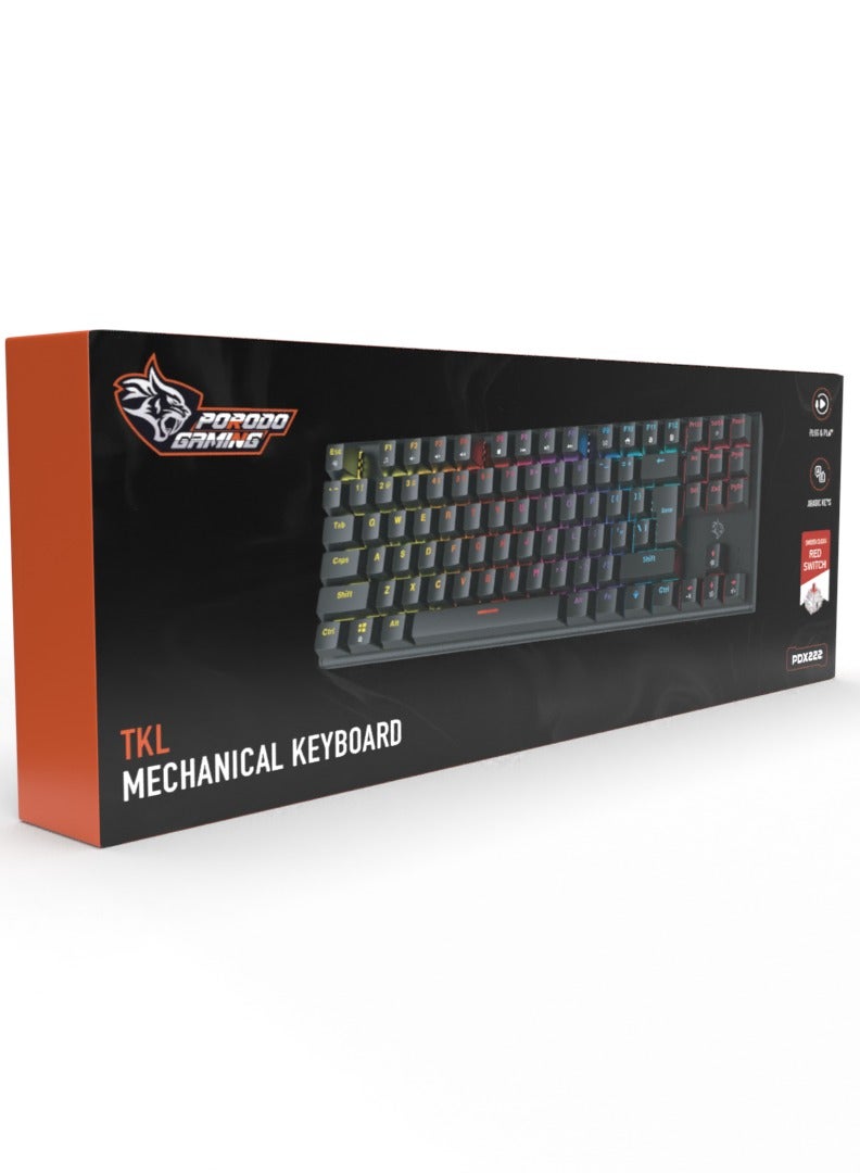 Mechanical Keyboard with Suspending Keycaps and RGB Lights with 12 Lighting Modes/ English and Arabic Languages / Simultaneous Key Presses on 25 Keys / Sturdy Build / US layout - Black