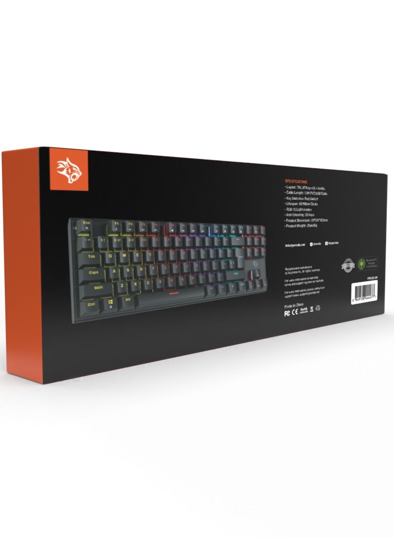 Mechanical Keyboard with Suspending Keycaps and RGB Lights with 12 Lighting Modes/ English and Arabic Languages / Simultaneous Key Presses on 25 Keys / Sturdy Build / US layout - Black