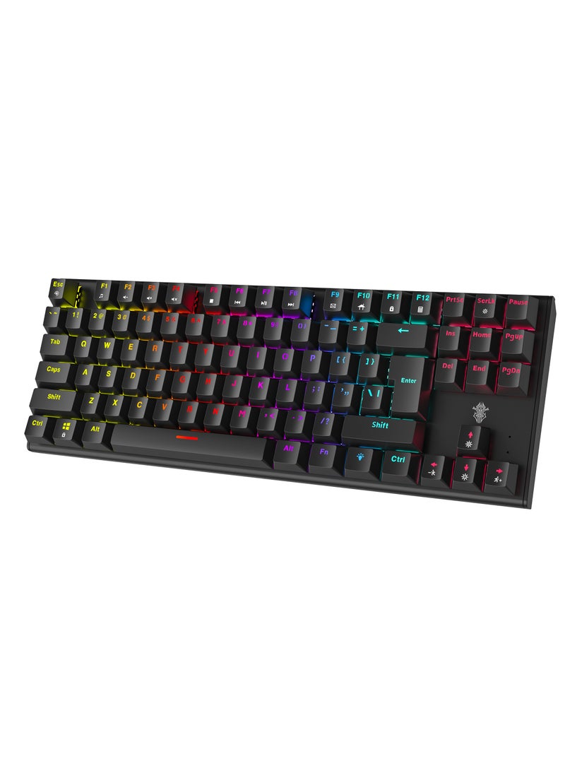 Mechanical Keyboard with Suspending Keycaps and RGB Lights with 12 Lighting Modes/ English and Arabic Languages / Simultaneous Key Presses on 25 Keys / Sturdy Build / US layout - Black