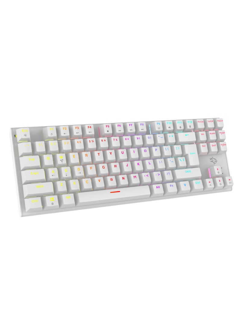 Mechanical Keyboard with Suspending Keycaps and RGB Lights with 12 Lighting Modes/ English and Arabic Languages / Simultaneous Key Presses on 25 Keys / Sturdy Build / US layout - White