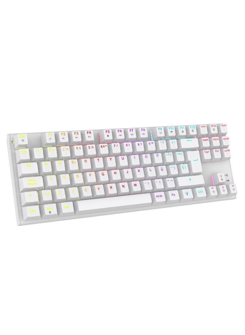 Mechanical Keyboard with Suspending Keycaps and RGB Lights with 12 Lighting Modes/ English and Arabic Languages / Simultaneous Key Presses on 25 Keys / Sturdy Build / US layout - White