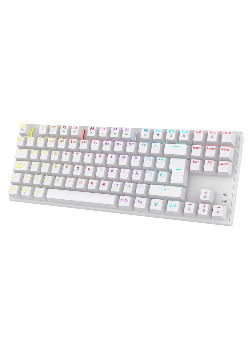 Mechanical Keyboard with Suspending Keycaps and RGB Lights with 12 Lighting Modes/ English and Arabic Languages / Simultaneous Key Presses on 25 Keys / Sturdy Build / US layout - White