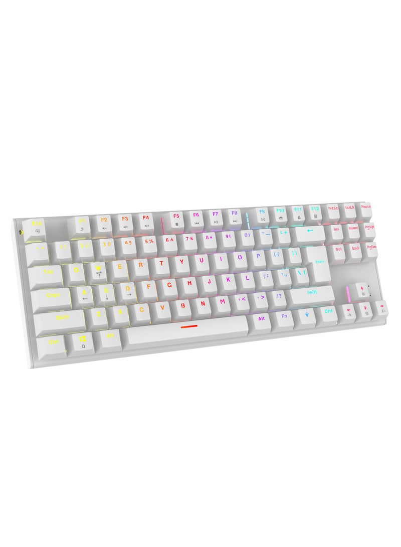 Mechanical Keyboard with Suspending Keycaps and RGB Lights with 12 Lighting Modes/ English and Arabic Languages / Simultaneous Key Presses on 25 Keys / Sturdy Build / US layout - White