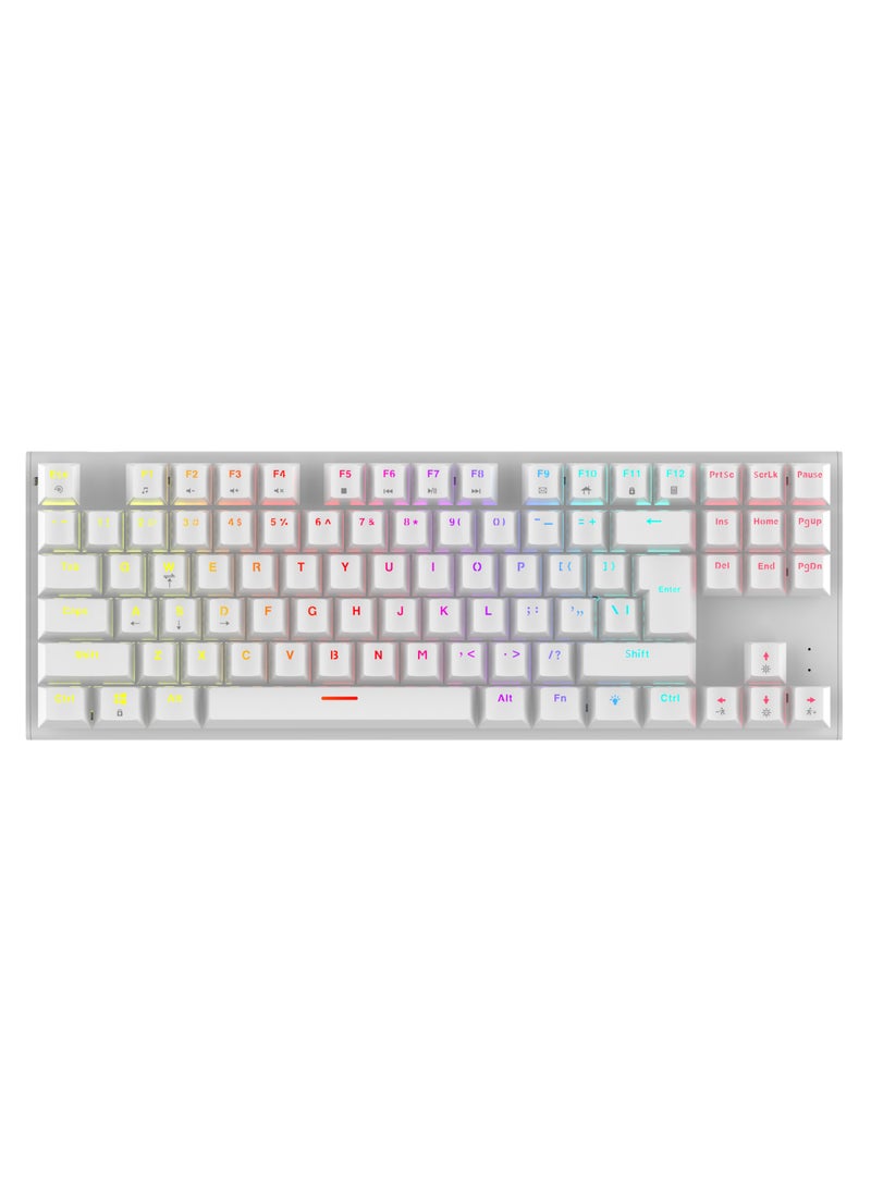 Mechanical Keyboard with Suspending Keycaps and RGB Lights with 12 Lighting Modes/ English and Arabic Languages / Simultaneous Key Presses on 25 Keys / Sturdy Build / US layout - White