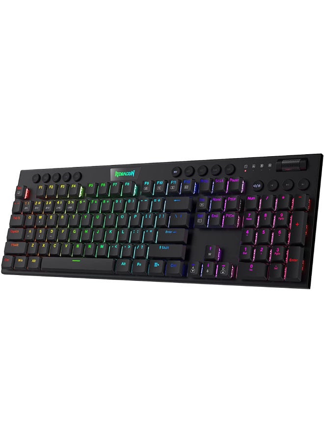 K618 Horus Wireless RGB Mechanical Keyboard, BT/2.4Ghz/Wired Tri-Mode Ultra-Thin Low Profile w/No-Lag Cordless Connection, Dedicated Media Control & Linear Red Switch, Black | K618-RGB