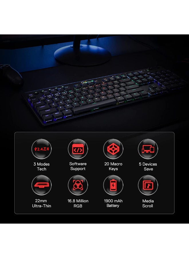 K618 Horus Wireless RGB Mechanical Keyboard, BT/2.4Ghz/Wired Tri-Mode Ultra-Thin Low Profile w/No-Lag Cordless Connection, Dedicated Media Control & Linear Red Switch, Black | K618-RGB