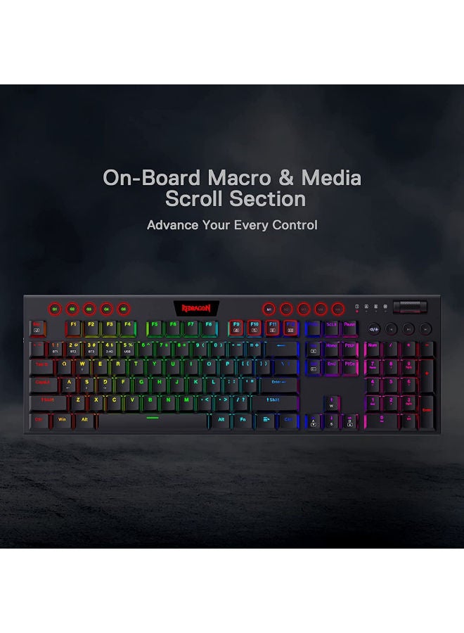 K618 Horus Wireless RGB Mechanical Keyboard, BT/2.4Ghz/Wired Tri-Mode Ultra-Thin Low Profile w/No-Lag Cordless Connection, Dedicated Media Control & Linear Red Switch, Black | K618-RGB