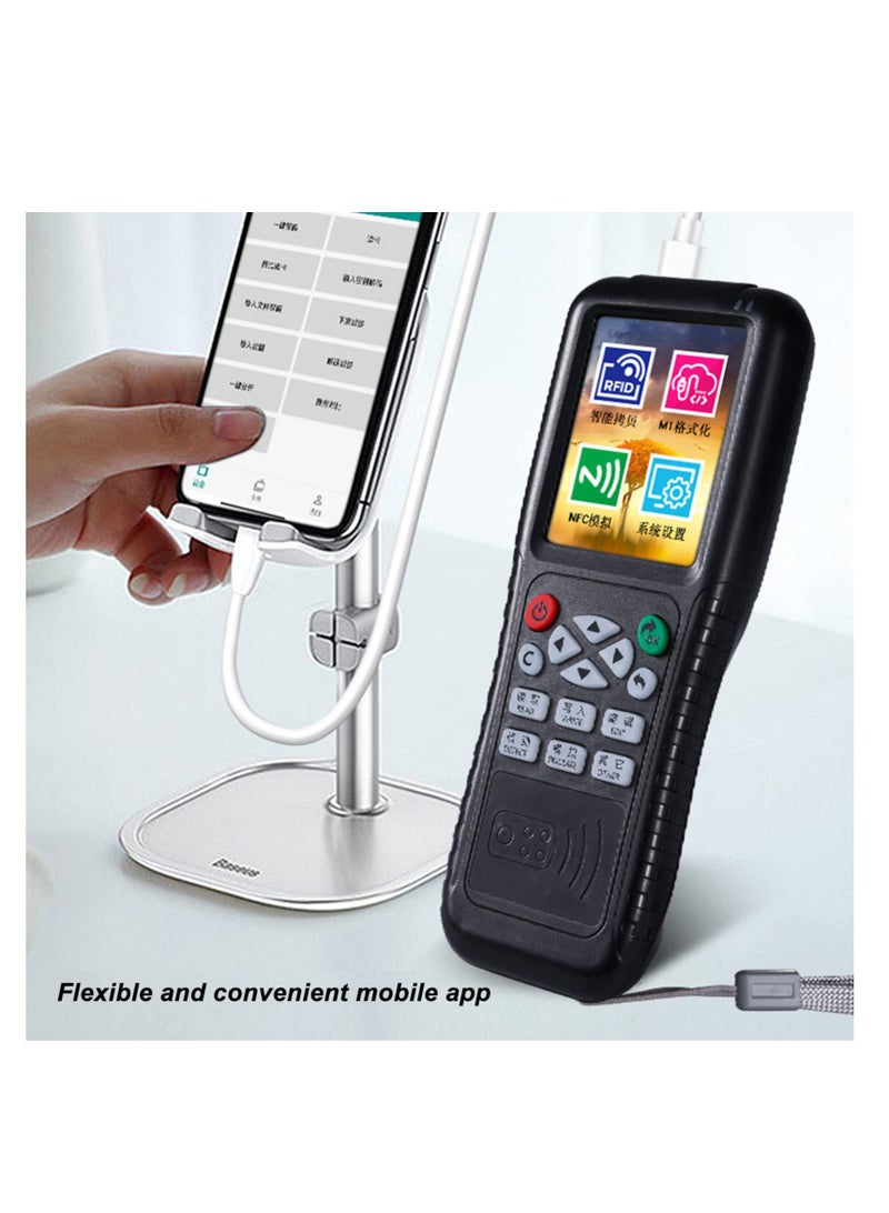 RFID NFC Card Copier Reader Writer, Decoding IC Card Smart Key Duplicator, NFC Card Reader, Support for ID IC Full Band, Smart Card Reader Writer HD Full Color Screen, Black