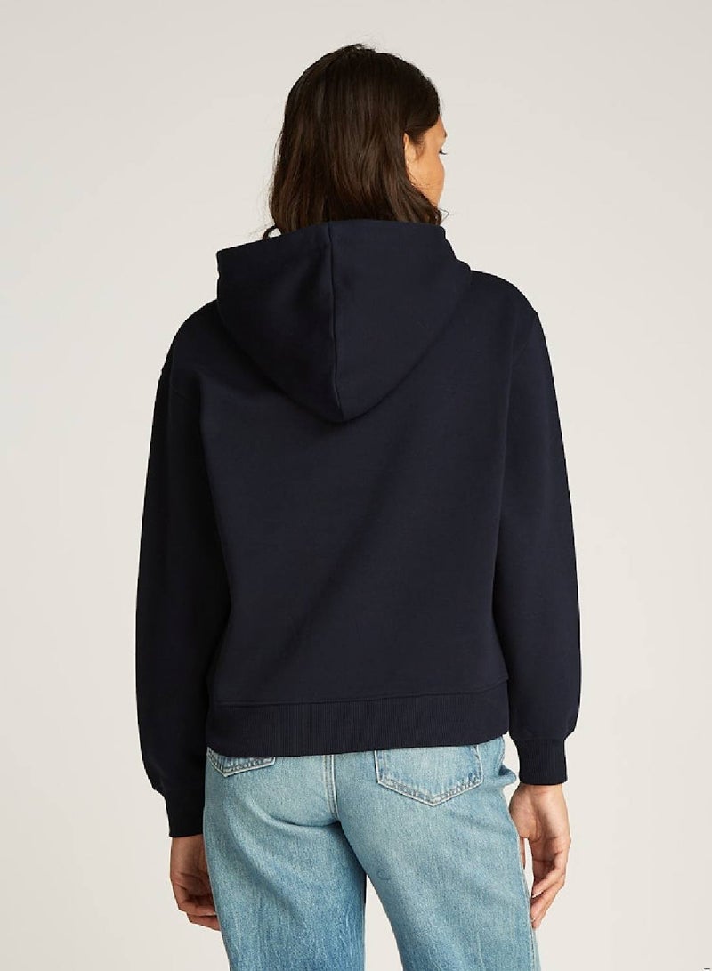 Women's  Modern Regular Corporate Logo Pullover Hoodie , Blue - Cotton