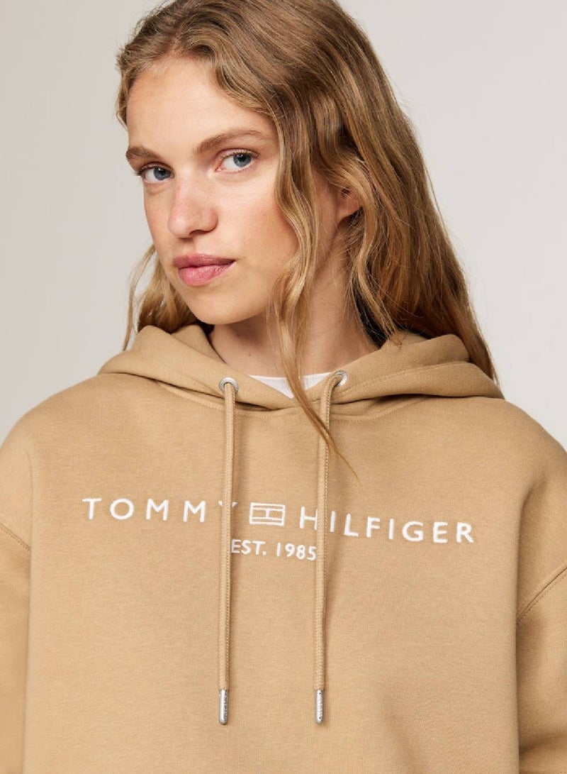 Women's  Modern Regular Corporate Logo Pullover Hoodie , Brown - Cotton