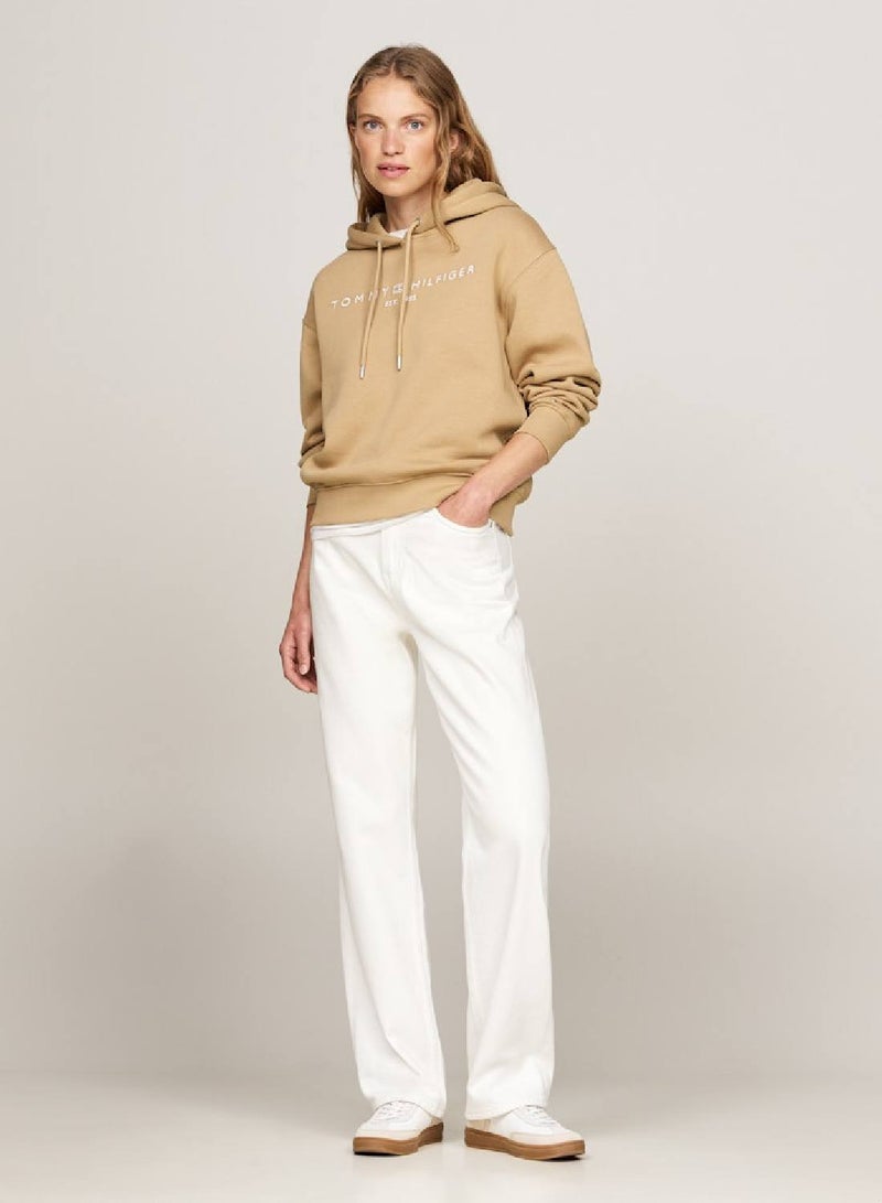 Women's  Modern Regular Corporate Logo Pullover Hoodie , Brown - Cotton