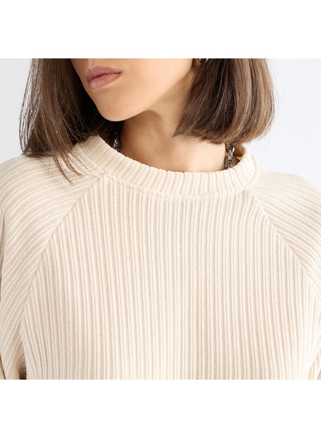 Textured Round Neck Sweatshirt with Raglan Sleeves