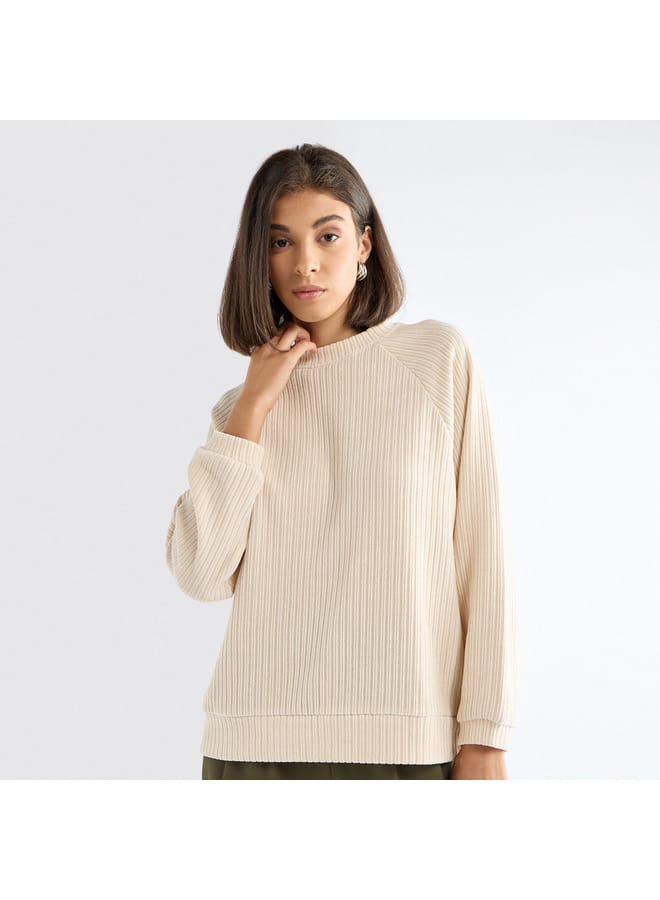 Textured Round Neck Sweatshirt with Raglan Sleeves