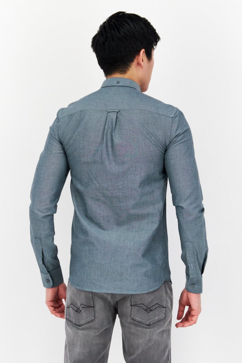 Men Pointed Collar Long Sleeve Printed Casual Shirt, Light Grey