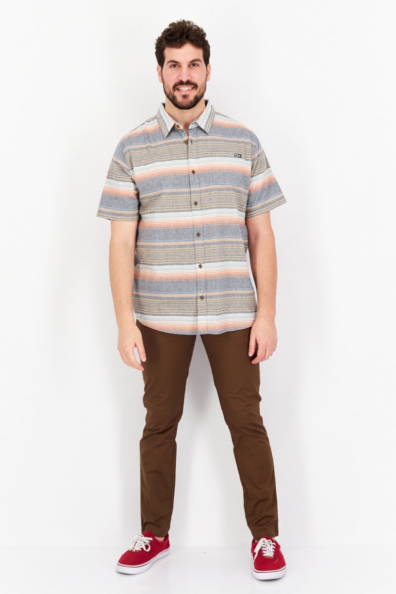 Men Regular Fit Striped Short Sleeves Casual Shirt, Grey Combo