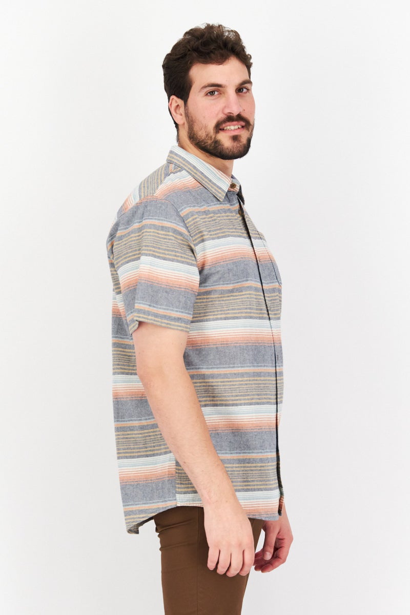 Men Regular Fit Striped Short Sleeves Casual Shirt, Grey Combo