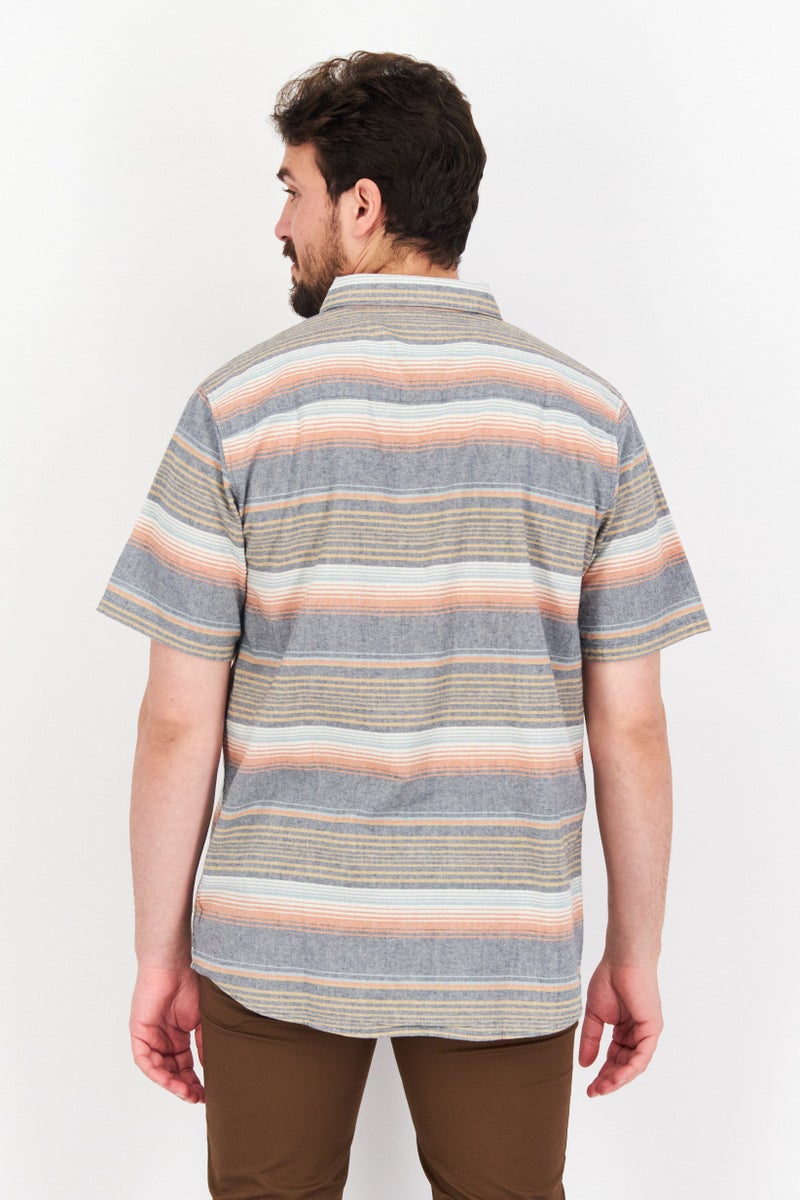 Men Regular Fit Striped Short Sleeves Casual Shirt, Grey Combo