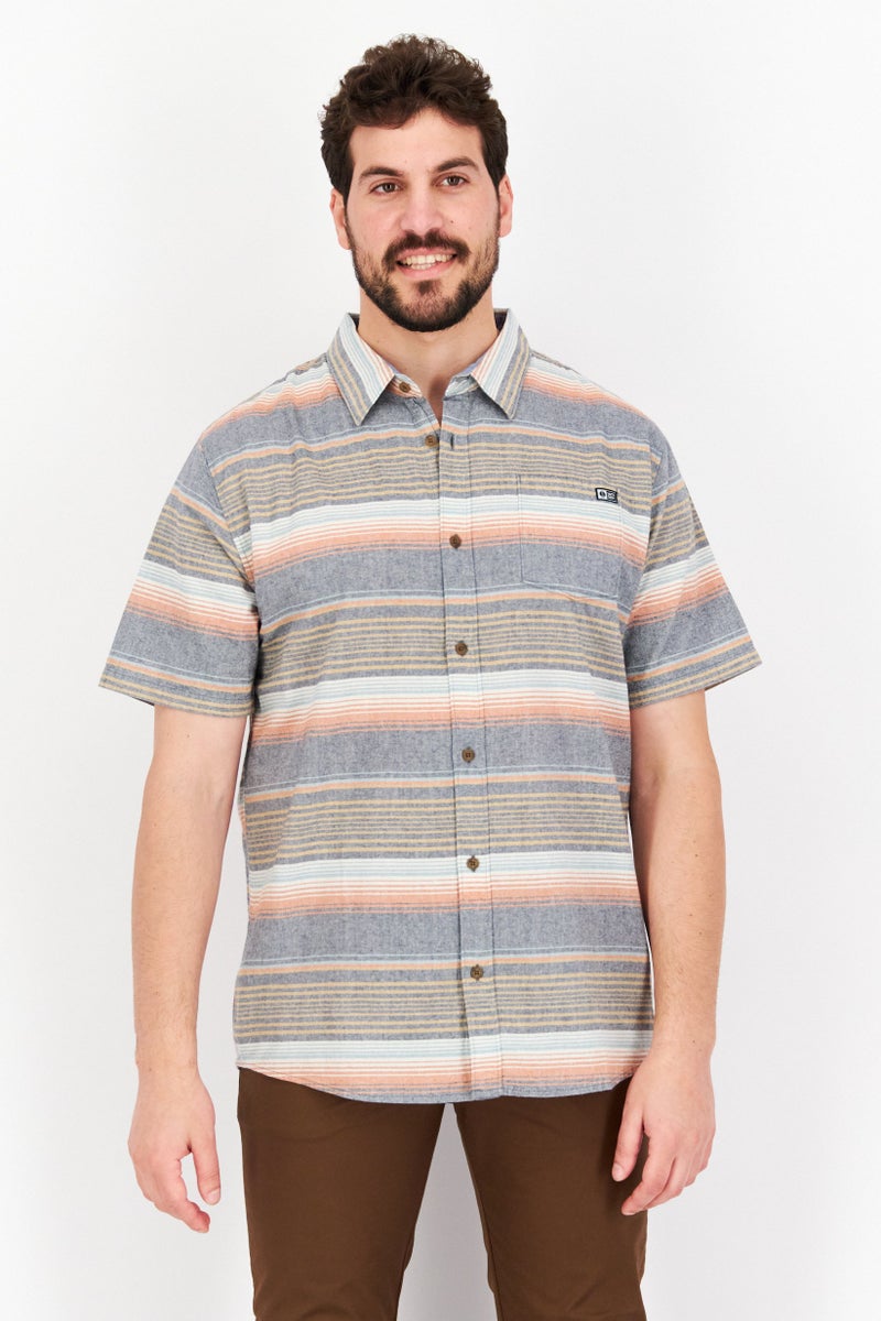 Men Regular Fit Striped Short Sleeves Casual Shirt, Grey Combo