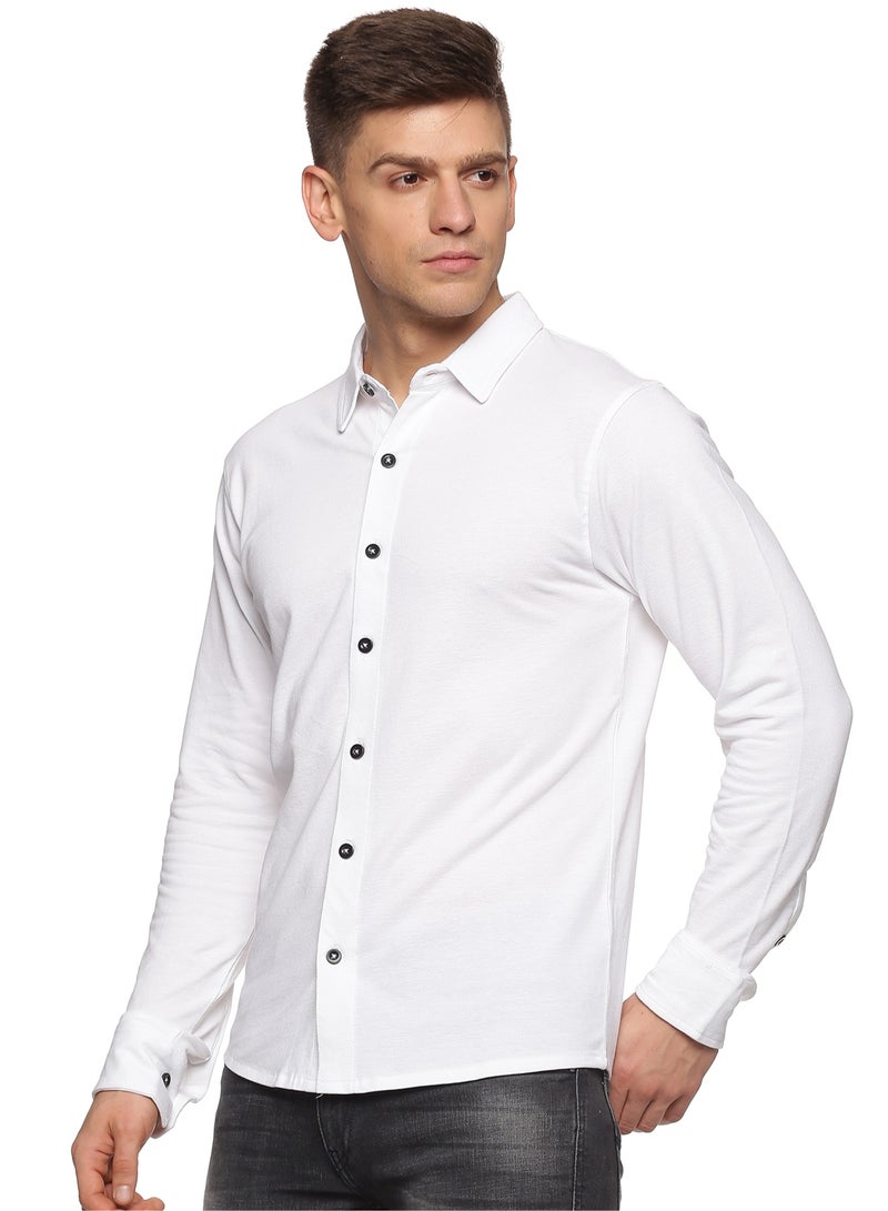 Men's Cotton Solid Knitted Full Sleeves Shirt (white)
