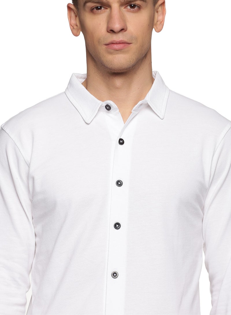 Men's Cotton Solid Knitted Full Sleeves Shirt (white)