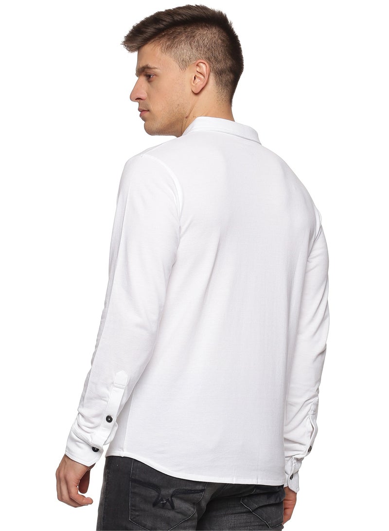 Men's Cotton Solid Knitted Full Sleeves Shirt (white)
