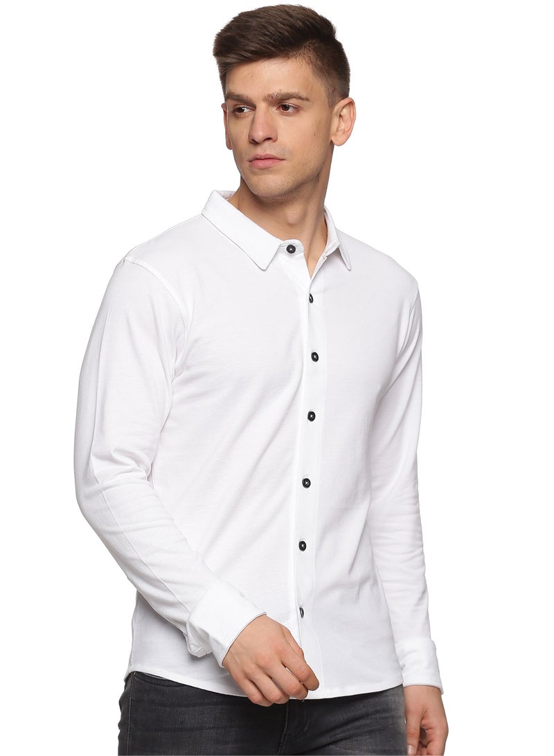 Men's Cotton Solid Knitted Full Sleeves Shirt (white)