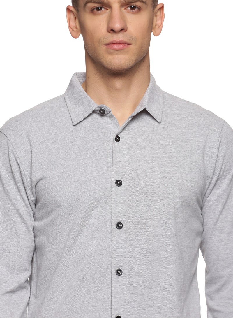Men's Cotton Solid Knitted Full Sleeves Shirt (Grey)