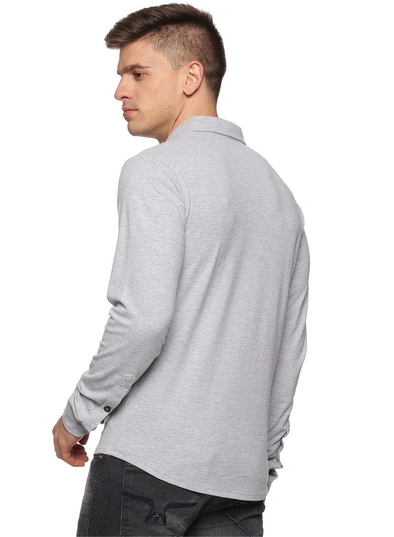 Men's Cotton Solid Knitted Full Sleeves Shirt (Grey)