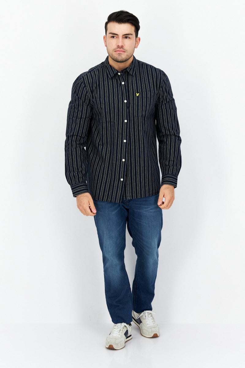 Men Regular Fit Stripe Long Sleeves Casual Shirt, Blue