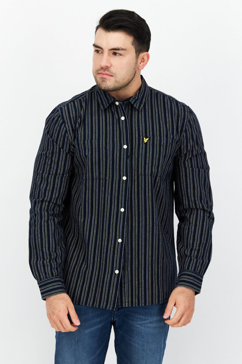 Men Regular Fit Stripe Long Sleeves Casual Shirt, Blue