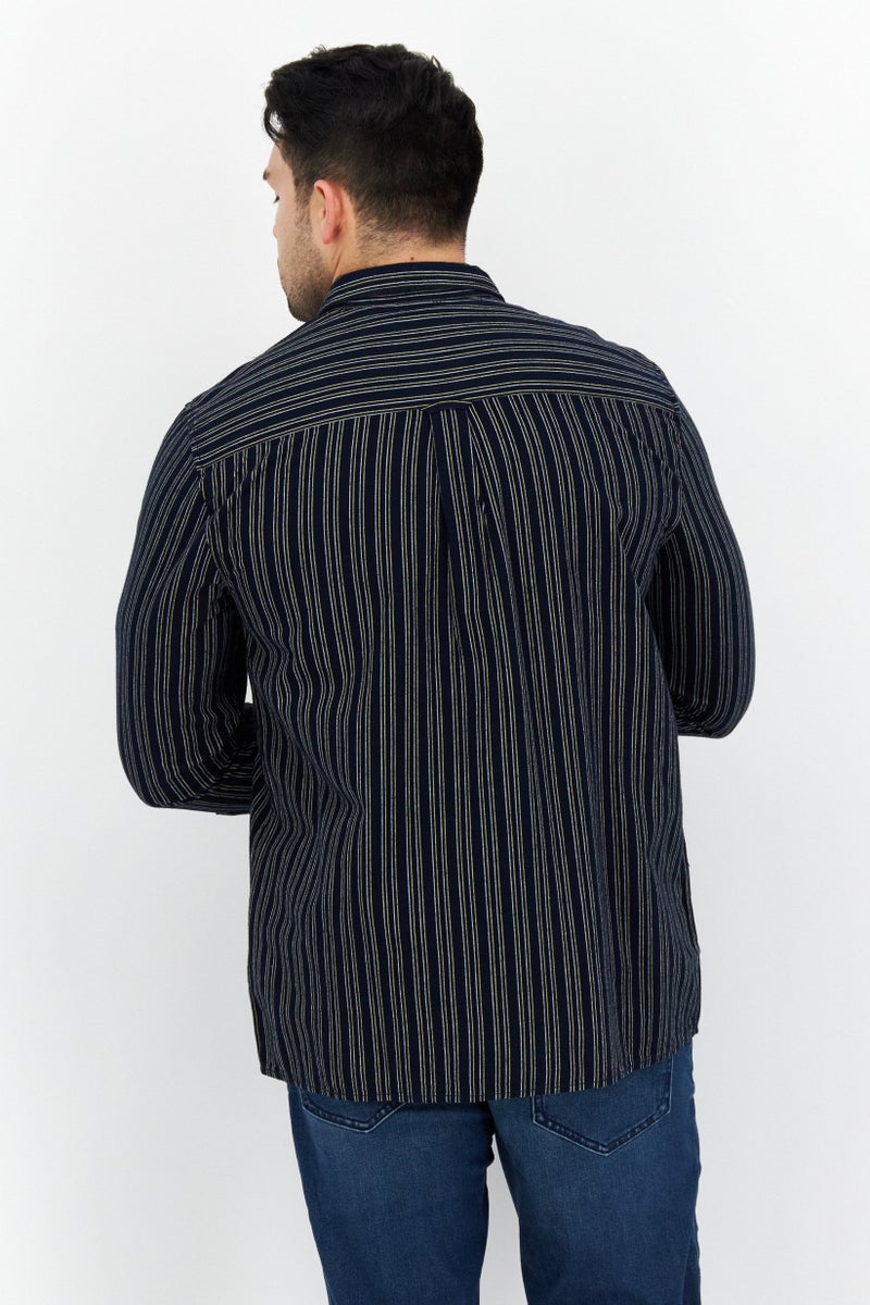 Men Regular Fit Stripe Long Sleeves Casual Shirt, Blue