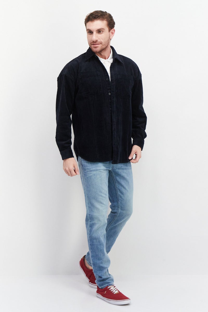 Men Regular Fit Textured Long Sleeve Casual Shirt, Navy
