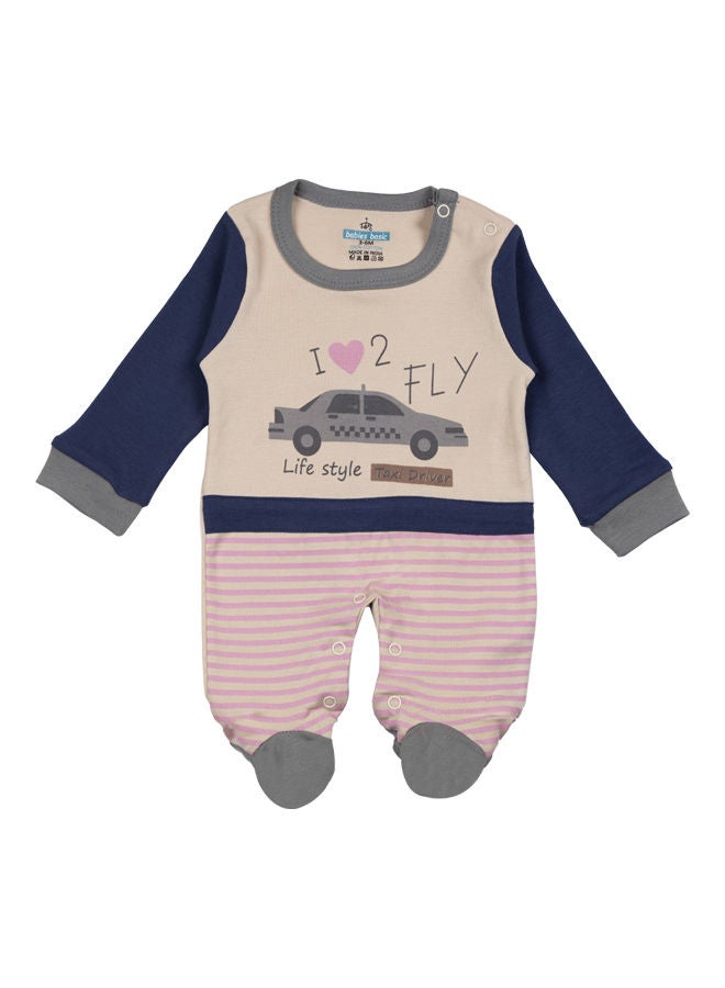 100% Cotton Printed Long Sleeves Jumpsuit/Romper/Sleepsuit With Feet Covering For Babies