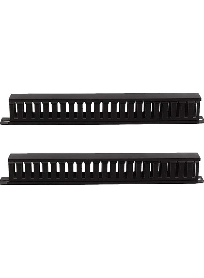 1U 19 Inch Cable Manager Horizontal Rack Mount 24 Slot Metal Finger Duct Wire Organizer with Cover and Mounting Screws for Server Rack, Black (2-PACK)